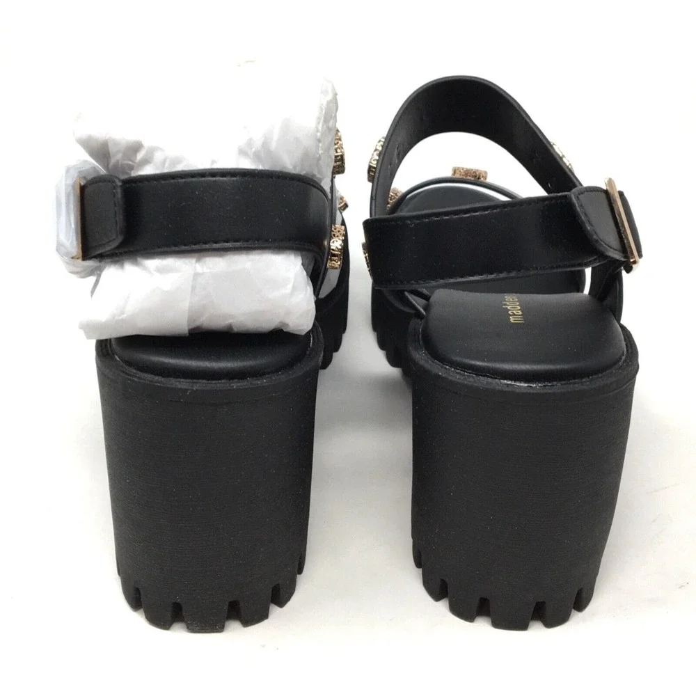 Madden Girl Storrm Women's Size 8.5 Black Jewel Lug Block Heel Platform Sandals - Picture 6 of 7